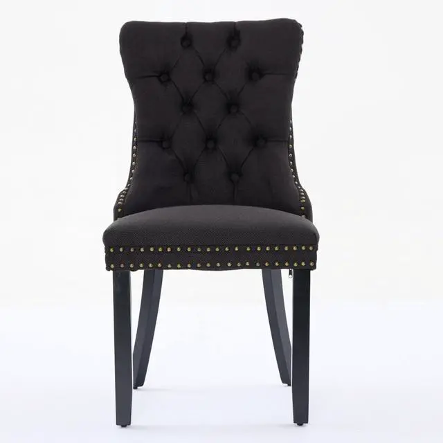 Alt view image 2 of 7 - Dining Chairs Set of 2,Comfortable Upholstered Kitchen Chairs Button Tufted Dinner Chair w/High Backrest &Solid Wood Legs for Dining Room,Armless Leisure Chair w/Padded Seat for Living Room (Black)