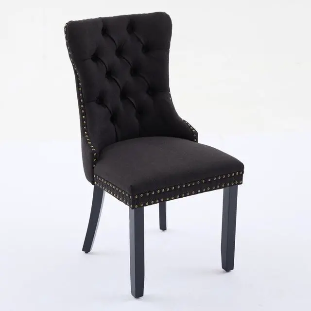 Alt view image 4 of 7 - Dining Chairs Set of 2,Comfortable Upholstered Kitchen Chairs Button Tufted Dinner Chair w/High Backrest &Solid Wood Legs for Dining Room,Armless Leisure Chair w/Padded Seat for Living Room (Black)