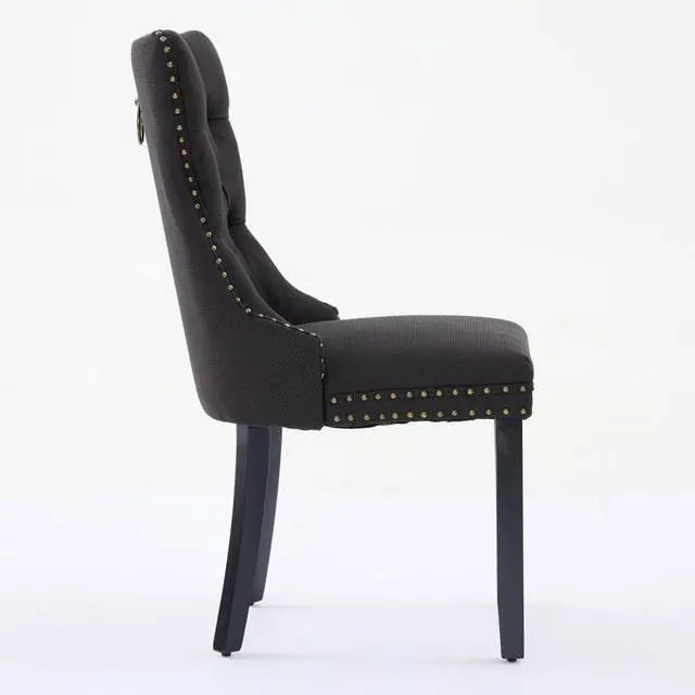 Alt view image 5 of 7 - Dining Chairs Set of 2,Comfortable Upholstered Kitchen Chairs Button Tufted Dinner Chair w/High Backrest &Solid Wood Legs for Dining Room,Armless Leisure Chair w/Padded Seat for Living Room (Black)