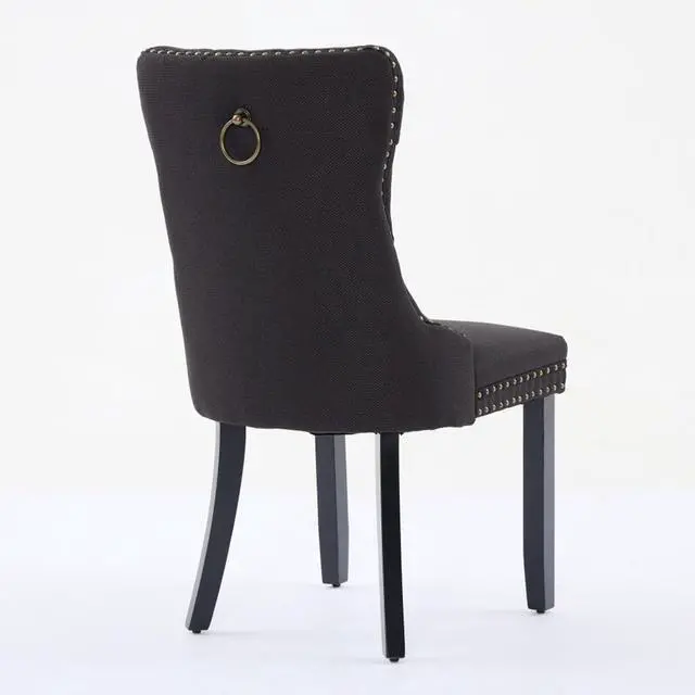 Alt view image 6 of 7 - Dining Chairs Set of 2,Comfortable Upholstered Kitchen Chairs Button Tufted Dinner Chair w/High Backrest &Solid Wood Legs for Dining Room,Armless Leisure Chair w/Padded Seat for Living Room (Black)