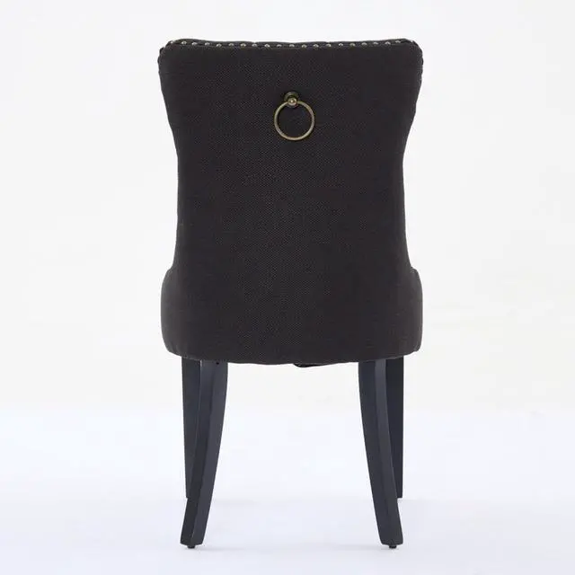 Alt view image 7 of 7 - Dining Chairs Set of 2,Comfortable Upholstered Kitchen Chairs Button Tufted Dinner Chair w/High Backrest &Solid Wood Legs for Dining Room,Armless Leisure Chair w/Padded Seat for Living Room (Black)