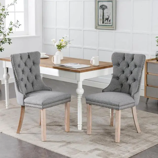 Main image of Modern Luxury Design Kitchen Dining Chairs, Stable Solid Wood Frame, Comfortable Linen Cushioned Chairs, Warm and Relaxing Atmosphere,Suitable for Dining Rooms,Set of 2 (Gray + Set of 2)