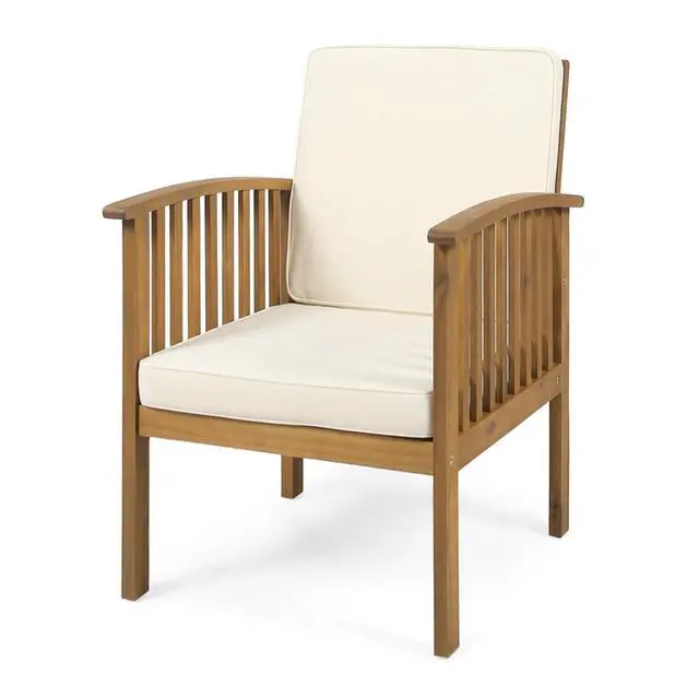 Alt view image 6 of 7 - Elegant Acacia Wood Outdoor Dining Chairs w/High Backrest & Armrests for Garden, Modern Patio Accent Armchairs w/Solid Wood Frame & Removable Cushions for Porch, Balcony, Set of 2 (Beige)