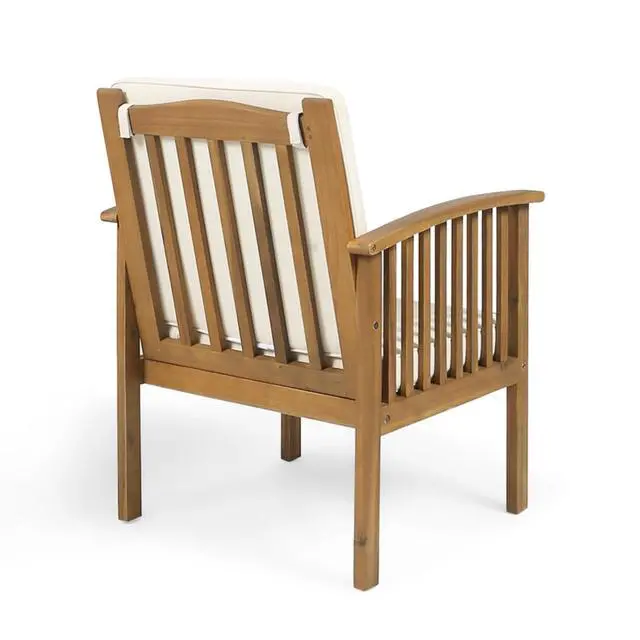 Alt view image 7 of 7 - Elegant Acacia Wood Outdoor Dining Chairs w/High Backrest & Armrests for Garden, Modern Patio Accent Armchairs w/Solid Wood Frame & Removable Cushions for Porch, Balcony, Set of 2 (Beige)