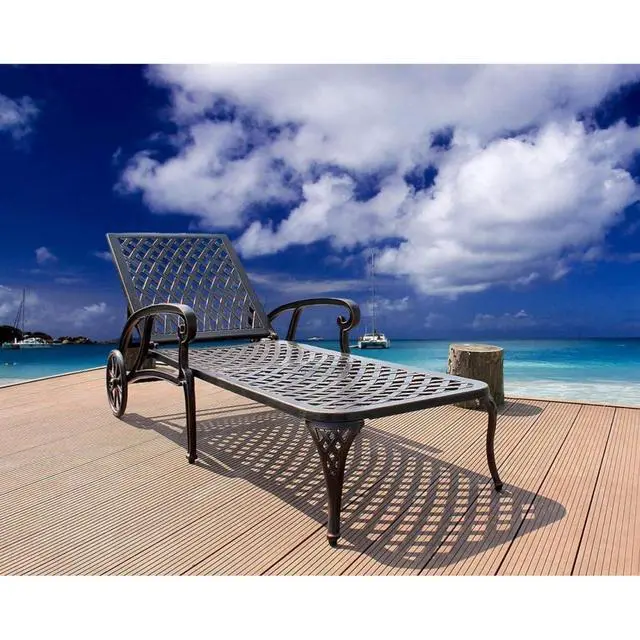 Main image of Durable Cast Aluminum Patio Sunbed Lounge Chair w/Adjustable Backrest for Garden, All Weather Outdoor Chaise Lounge w/Sturdy Metal Frame & Wheels for Poolside, Porch, Deck (Bronze)