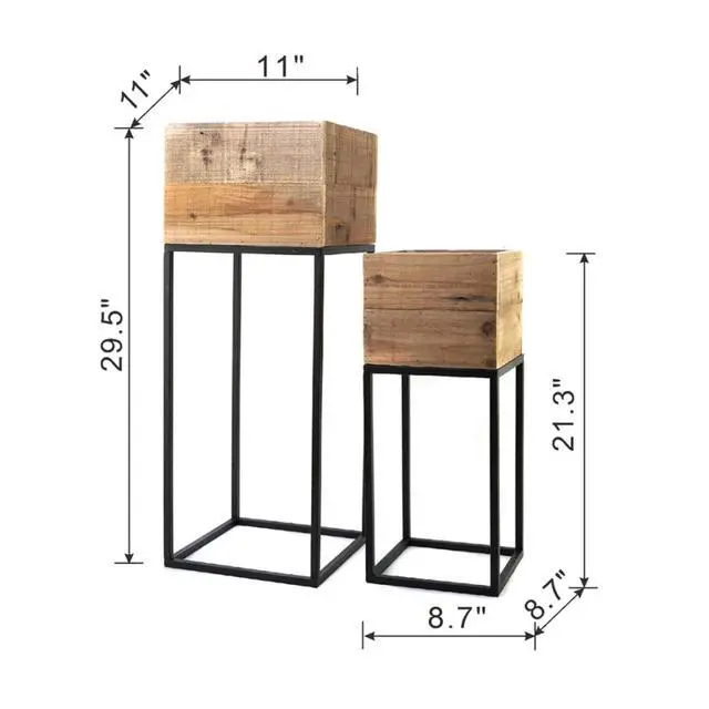 Alt view image 5 of 7 - Planter Set with Wooden Legs and Rope Texture for Backyard, Living Room, Lawn, Outdoor Flower Pot Set with Classic Design for Growing Flowers, Herbs, Plants (Black + Metal & Wood)