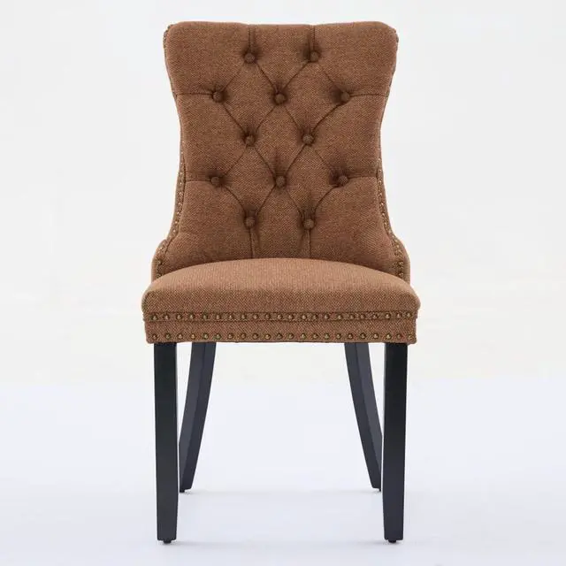 Alt view image 3 of 7 - Modern Luxury Design Kitchen Dining Chairs, Stable Solid Wood Frame, Comfortable Linen Cushioned Chairs, Warm and Relaxing Atmosphere,Suitable for Dining Rooms,Set of 2 (Coffee + Set of 2)