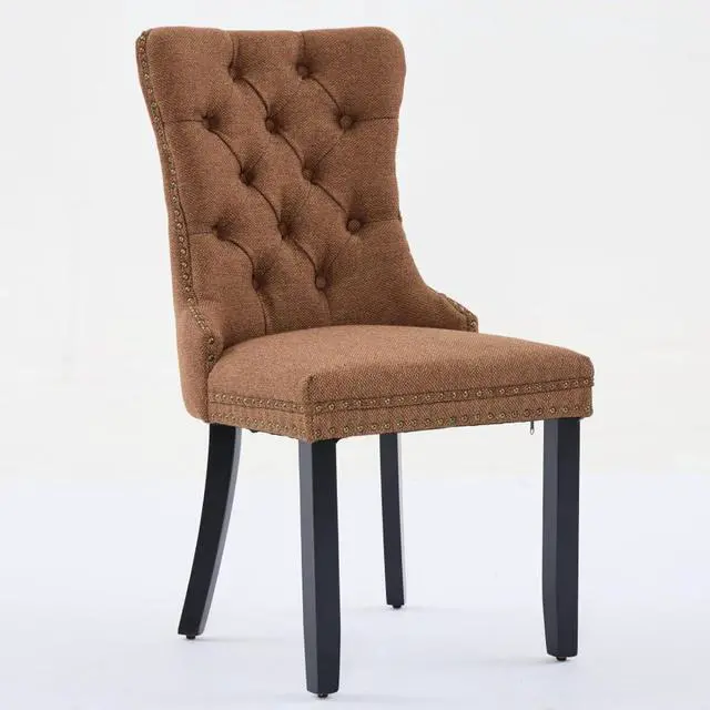 Alt view image 4 of 7 - Modern Luxury Design Kitchen Dining Chairs, Stable Solid Wood Frame, Comfortable Linen Cushioned Chairs, Warm and Relaxing Atmosphere,Suitable for Dining Rooms,Set of 2 (Coffee + Set of 2)