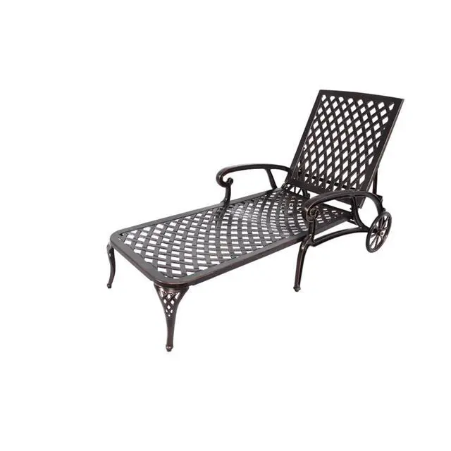 Alt view image 5 of 7 - Durable Cast Aluminum Patio Sunbed Lounge Chair w/Adjustable Backrest for Garden, All Weather Outdoor Chaise Lounge w/Sturdy Metal Frame & Wheels for Poolside, Porch, Deck (Bronze)