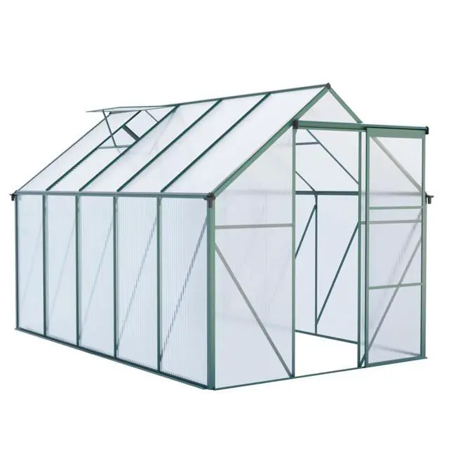Alt view image 3 of 7 - Outdoor Patio Greenhouse with Sliding Door and Drainage Gutter System for Lawn, Backyard, Garden, Green House with Aluminum Frame and an Adjustable Roof for Growing Flowers, Plants (Green 6*10FT)