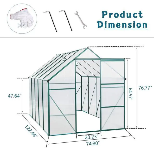 Alt view image 5 of 7 - Outdoor Patio Greenhouse with Sliding Door and Drainage Gutter System for Lawn, Backyard, Garden, Green House with Aluminum Frame and an Adjustable Roof for Growing Flowers, Plants (Green 6*10FT)