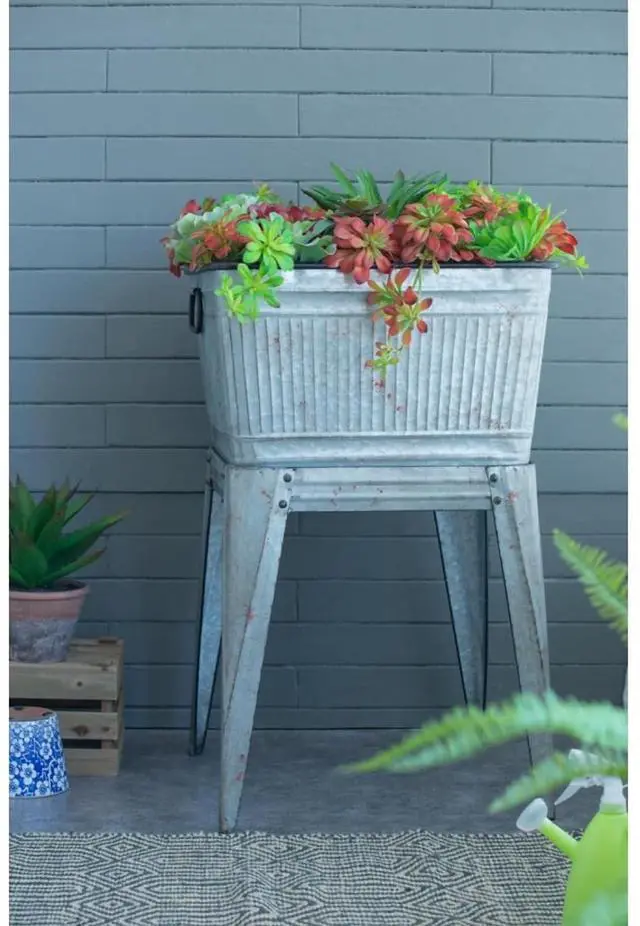 Main image of Planter Set with Wooden Legs and Rope Texture for Backyard, Living Room, Lawn, Outdoor Flower Pot Set with Classic Design for Growing Flowers, Herbs, Plants (Silver Grey + Iron-1)