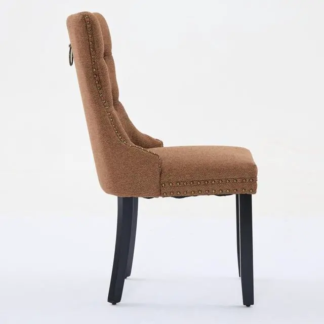 Alt view image 6 of 7 - Modern Luxury Design Kitchen Dining Chairs, Stable Solid Wood Frame, Comfortable Linen Cushioned Chairs, Warm and Relaxing Atmosphere,Suitable for Dining Rooms,Set of 2 (Coffee + Set of 2)
