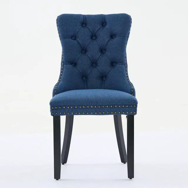 Alt view image 3 of 7 - Dining Chairs Set of 2,Comfortable Upholstered Kitchen Chairs Button Tufted Dinner Chair w/High Backrest &Solid Wood Legs for Dining Room,Armless Leisure Chair w/Padded Seat for Living Room (Blue)