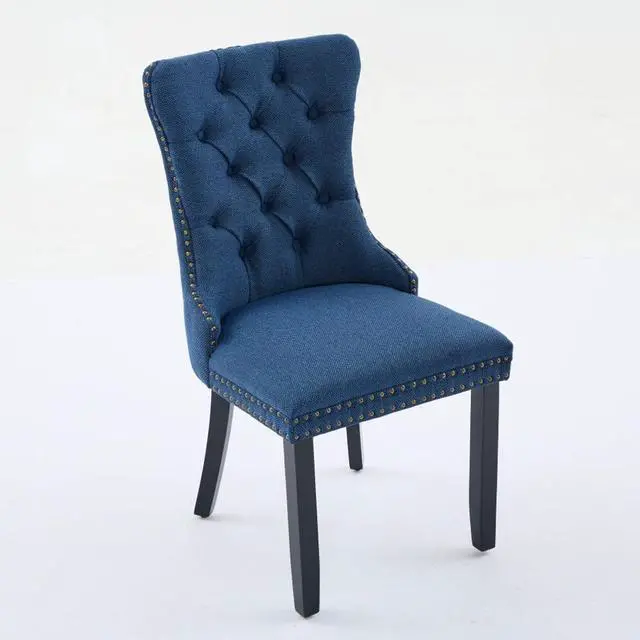 Alt view image 5 of 7 - Dining Chairs Set of 2,Comfortable Upholstered Kitchen Chairs Button Tufted Dinner Chair w/High Backrest &Solid Wood Legs for Dining Room,Armless Leisure Chair w/Padded Seat for Living Room (Blue)