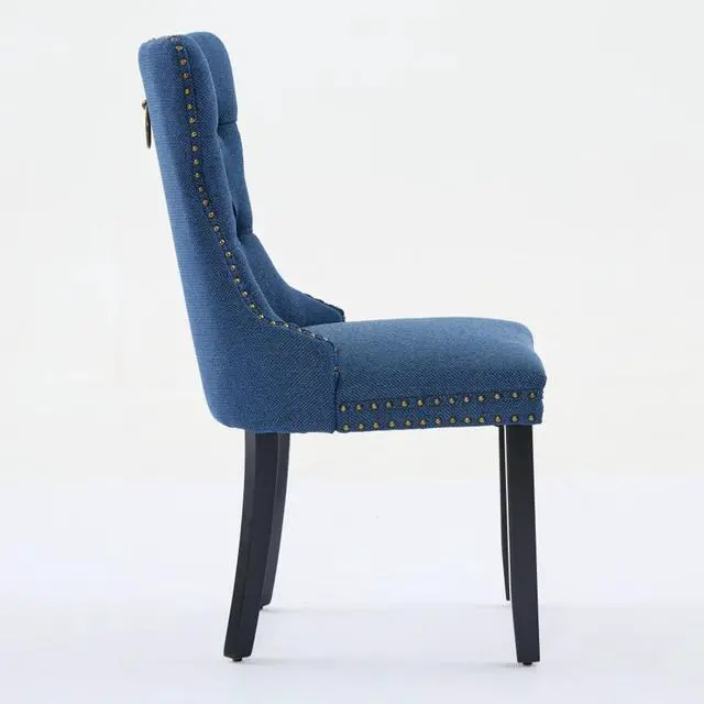 Alt view image 6 of 7 - Dining Chairs Set of 2,Comfortable Upholstered Kitchen Chairs Button Tufted Dinner Chair w/High Backrest &Solid Wood Legs for Dining Room,Armless Leisure Chair w/Padded Seat for Living Room (Blue)