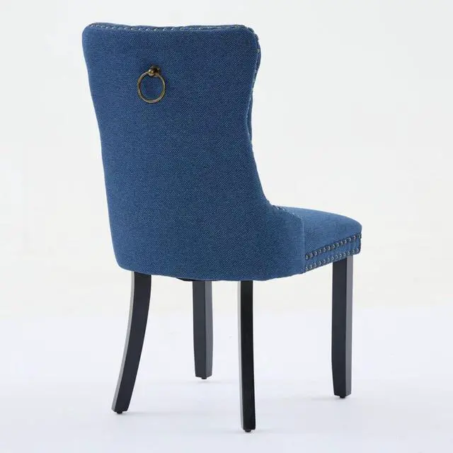 Alt view image 7 of 7 - Dining Chairs Set of 2,Comfortable Upholstered Kitchen Chairs Button Tufted Dinner Chair w/High Backrest &Solid Wood Legs for Dining Room,Armless Leisure Chair w/Padded Seat for Living Room (Blue)