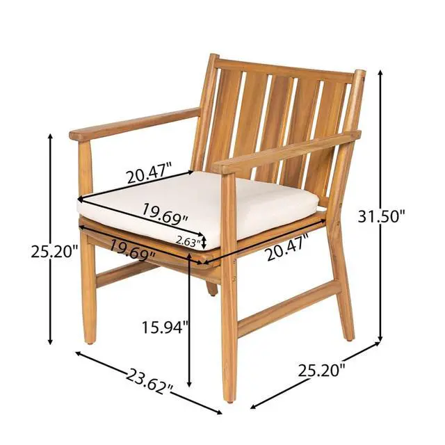 Alt view image 2 of 7 - Premium Acacia Wood Patio Dining Chairs w/Removable Cushions for Balcony, Modern Outdoor Seating Armchairs w/Solid Wood Frame & Slatted Design for Porch, Deck, Backyard, Set of 2