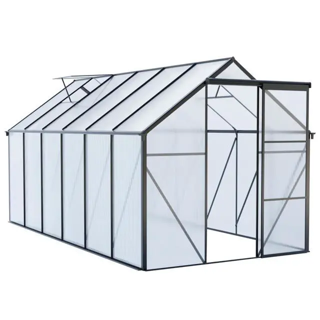 Alt view image 3 of 7 - Outdoor Patio Greenhouse with Sliding Door and Drainage Gutter System for Lawn, Backyard, Garden, Green House with Aluminum Frame and an Adjustable Roof for Growing Flowers, Plants (Black 6*12FT)