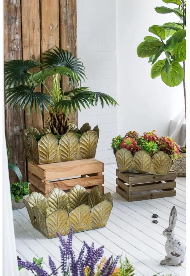 Main image of Cement Planters Sets with Drainage Holes and Classic Design for Backyard, Living Room,Outdoor Flower Pots with Sturdy Construction for Growing Succulents, Plants (Antique Yellow + zinc)