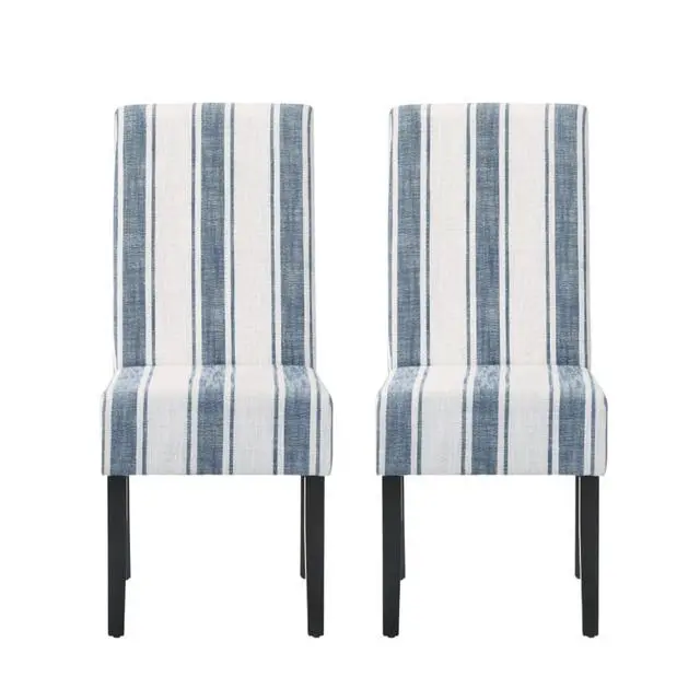 Alt view image 4 of 7 - Modern Pastoral Style Fabric Dining Chair, Stable Rubber Wooden Chair Legs, Stylish and Elegant Chair, Presenting Natural Textures, Suitable for Dining Rooms,Set of 2 (Blue Stripe + Set of 2)