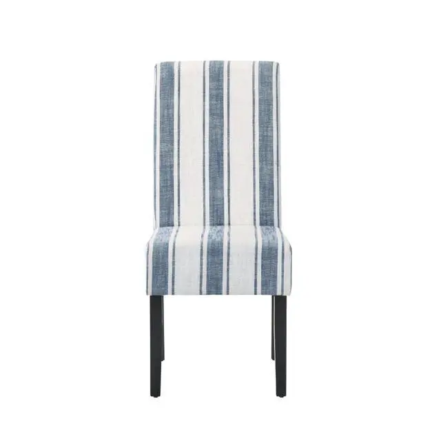 Alt view image 6 of 7 - Modern Pastoral Style Fabric Dining Chair, Stable Rubber Wooden Chair Legs, Stylish and Elegant Chair, Presenting Natural Textures, Suitable for Dining Rooms,Set of 2 (Blue Stripe + Set of 2)