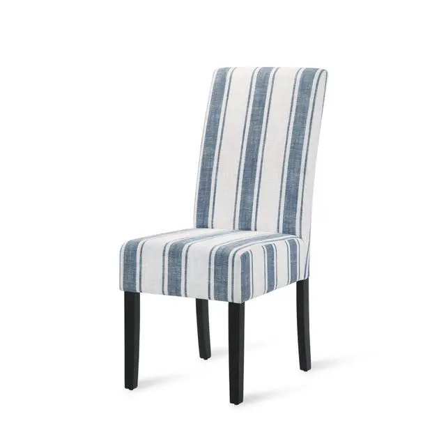 Alt view image 7 of 7 - Modern Pastoral Style Fabric Dining Chair, Stable Rubber Wooden Chair Legs, Stylish and Elegant Chair, Presenting Natural Textures, Suitable for Dining Rooms,Set of 2 (Blue Stripe + Set of 2)