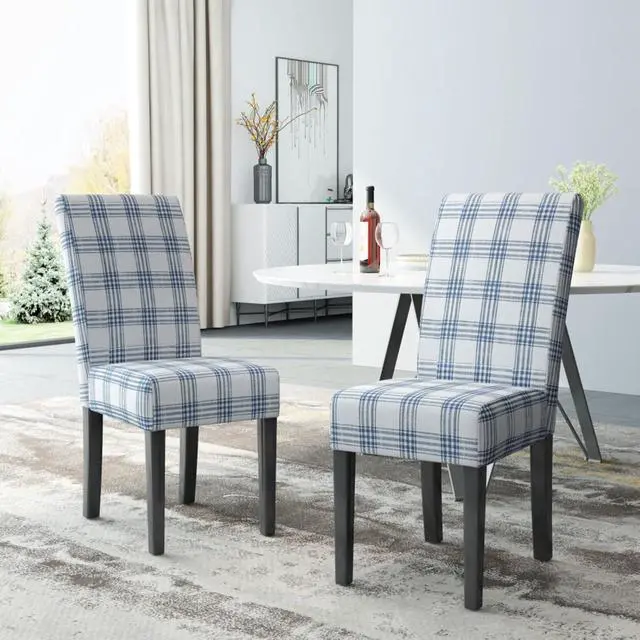Alt view image 4 of 7 - Modern Pastoral Style Fabric Dining Chair, Stable Rubber Wooden Chair Legs, Stylish and Elegant Chair, Presenting Natural Textures, Suitable for Dining Rooms,Set of 2 (Blue + Set of 2)
