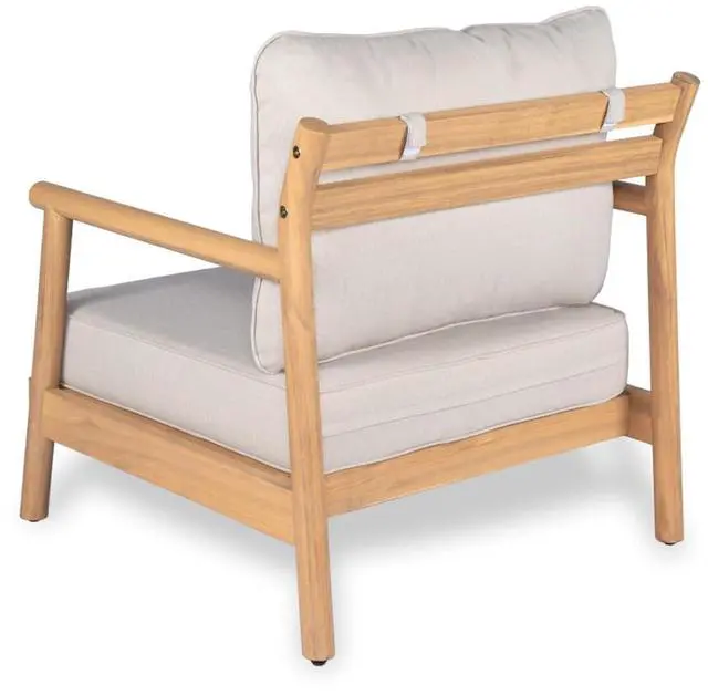 Alt view image 6 of 7 - Ergonomic Solid Wood Outdoor Accent Armchair w/Plush Beige Cushions for Garden, All Weather Acacia Wood Patio Club Chair w/Slatted Frame for Backyard, Deck, Porch