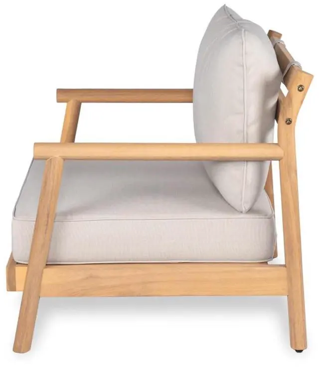 Alt view image 5 of 7 - Ergonomic Solid Wood Outdoor Accent Armchair w/Plush Beige Cushions for Garden, All Weather Acacia Wood Patio Club Chair w/Slatted Frame for Backyard, Deck, Porch