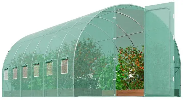 Main image of Walk-in Tunnel Greenhouse with PE Cover and Steel Frame for Backyard, Lawn, Outdoor Plant Tent with U-Shaped Stakes and Sliding Door for Growing Plants, Flowers