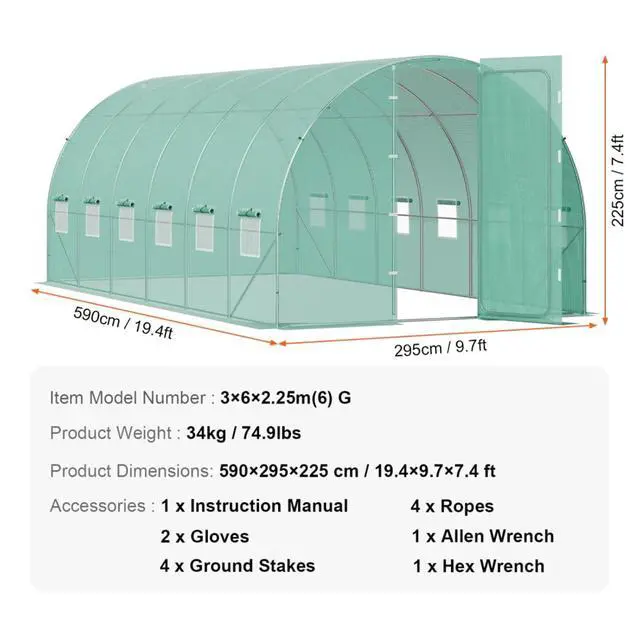 Alt view image 2 of 7 - Walk-in Tunnel Greenhouse with PE Cover and Steel Frame for Backyard, Lawn, Outdoor Plant Tent with U-Shaped Stakes and Sliding Door for Growing Plants, Flowers