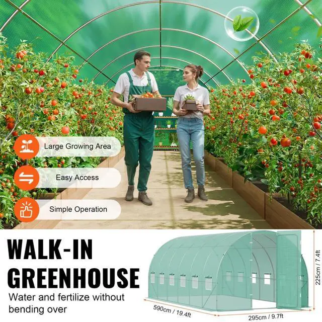 Alt view image 3 of 7 - Walk-in Tunnel Greenhouse with PE Cover and Steel Frame for Backyard, Lawn, Outdoor Plant Tent with U-Shaped Stakes and Sliding Door for Growing Plants, Flowers