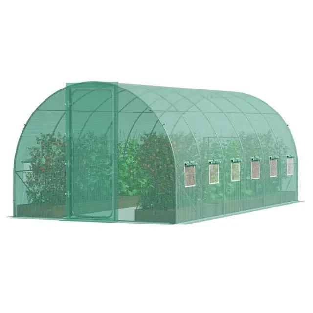 Alt view image 4 of 7 - Walk-in Tunnel Greenhouse with PE Cover and Steel Frame for Backyard, Lawn, Outdoor Plant Tent with U-Shaped Stakes and Sliding Door for Growing Plants, Flowers