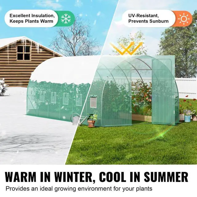Alt view image 5 of 7 - Walk-in Tunnel Greenhouse with PE Cover and Steel Frame for Backyard, Lawn, Outdoor Plant Tent with U-Shaped Stakes and Sliding Door for Growing Plants, Flowers