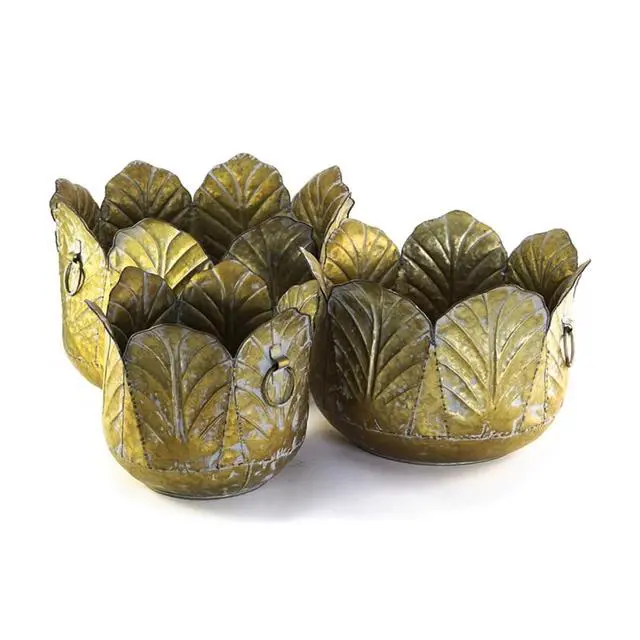 Alt view image 2 of 7 - Cement Planters Sets with Drainage Holes and Classic Design for Backyard, Living Room,Outdoor Flower Pots with Sturdy Construction for Growing Succulents, Plants (Antique Yellow + zinc-1)