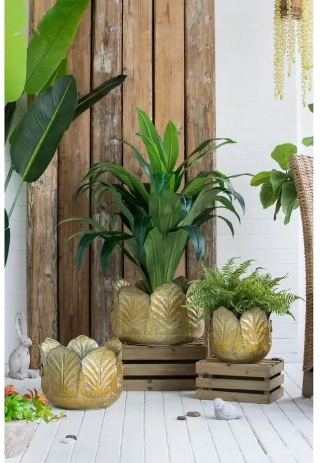 Main image of Cement Planters Sets with Drainage Holes and Classic Design for Backyard, Living Room,Outdoor Flower Pots with Sturdy Construction for Growing Succulents, Plants (Antique Yellow + zinc-1)