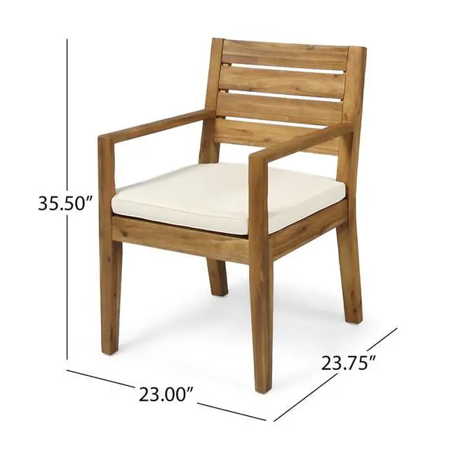 Alt view image 2 of 7 - Stylish Acacia Wood Patio Dining Armchairs w/Removable Cushion for Garden, All Weather Solid Wood Outdoor Side Chairs w/Slatted Back & Seat for Balcony, Deck, Porch, Set of 2