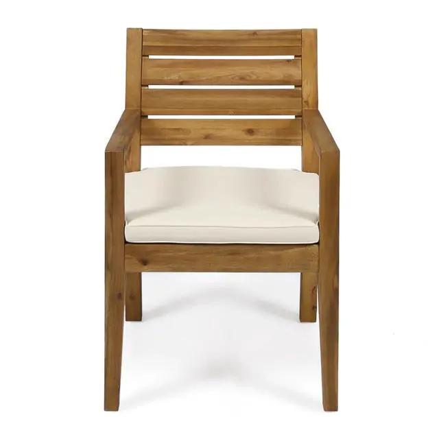 Alt view image 4 of 7 - Stylish Acacia Wood Patio Dining Armchairs w/Removable Cushion for Garden, All Weather Solid Wood Outdoor Side Chairs w/Slatted Back & Seat for Balcony, Deck, Porch, Set of 2
