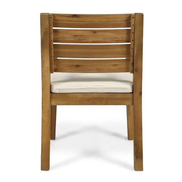 Alt view image 5 of 7 - Stylish Acacia Wood Patio Dining Armchairs w/Removable Cushion for Garden, All Weather Solid Wood Outdoor Side Chairs w/Slatted Back & Seat for Balcony, Deck, Porch, Set of 2