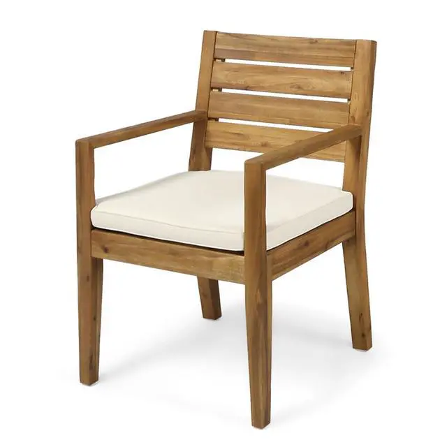 Alt view image 6 of 7 - Stylish Acacia Wood Patio Dining Armchairs w/Removable Cushion for Garden, All Weather Solid Wood Outdoor Side Chairs w/Slatted Back & Seat for Balcony, Deck, Porch, Set of 2