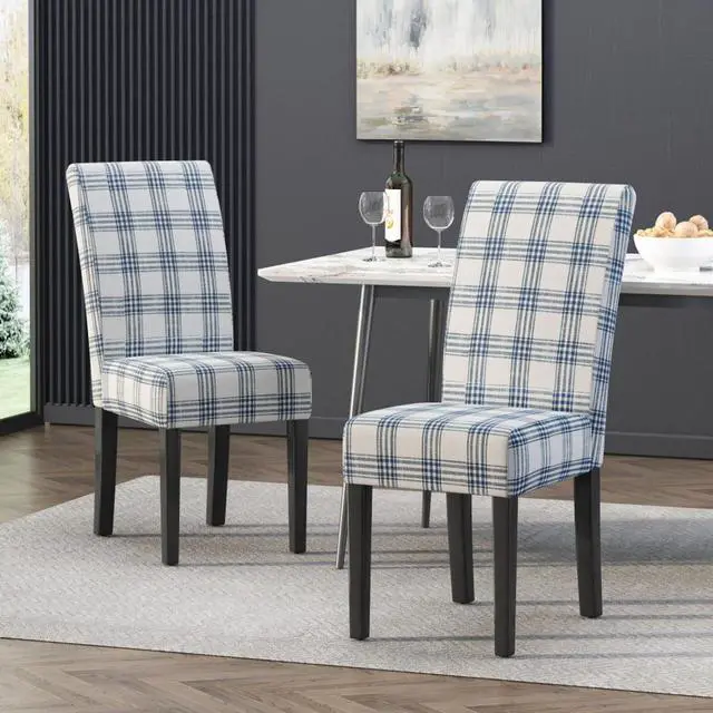Alt view image 5 of 7 - Modern Pastoral Style Fabric Dining Chair, Stable Rubber Wooden Chair Legs, Stylish and Elegant Chair, Presenting Natural Textures, Suitable for Dining Rooms,Set of 2 (Blue + Set of 2)