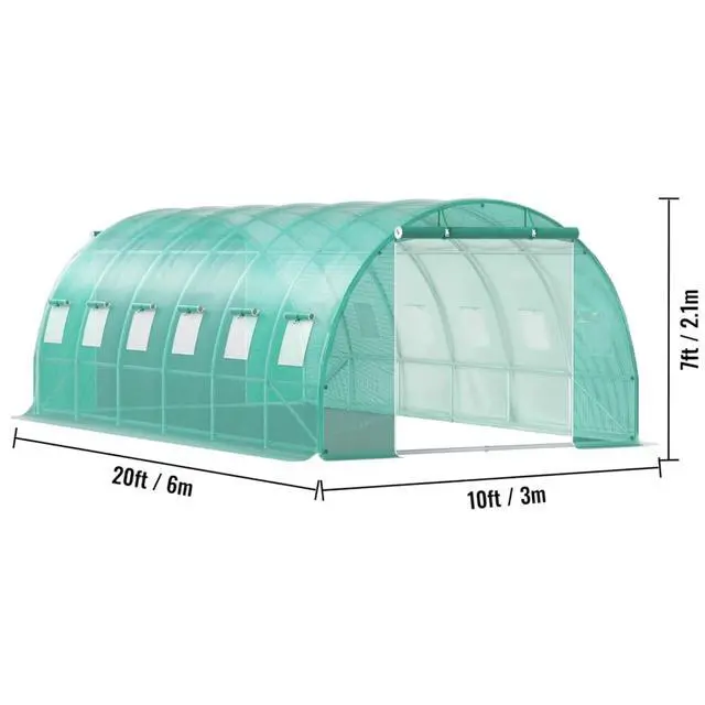Alt view image 4 of 7 - Walk-in Tunnel Greenhouse with 2 Zippered Doors & 12 Roll-up Windows for Backyard, Lawn, Outdoor Plant Tent with Galvanized Steel Hoops and 3 Top Beams for Growing Plants, Flowers