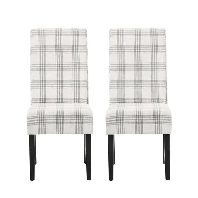 Alt view image 3 of 7 - Modern Pastoral Style Fabric Dining Chair, Stable Rubber Wooden Chair Legs, Stylish and Elegant Chair, Presenting Natural Textures, Suitable for Dining Rooms,Set of 2 (Grey Plaid + Set of 2)