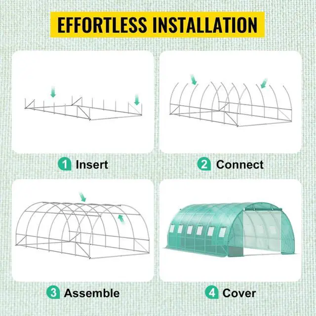 Alt view image 5 of 7 - Walk-in Tunnel Greenhouse with 2 Zippered Doors & 12 Roll-up Windows for Backyard, Lawn, Outdoor Plant Tent with Galvanized Steel Hoops and 3 Top Beams for Growing Plants, Flowers