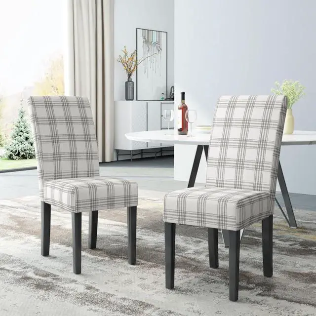 Alt view image 4 of 7 - Modern Pastoral Style Fabric Dining Chair, Stable Rubber Wooden Chair Legs, Stylish and Elegant Chair, Presenting Natural Textures, Suitable for Dining Rooms,Set of 2 (Grey Plaid + Set of 2)