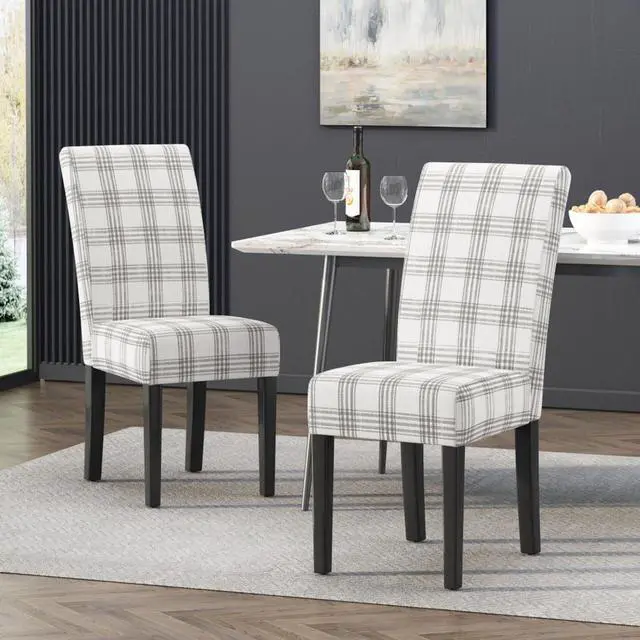 Alt view image 5 of 7 - Modern Pastoral Style Fabric Dining Chair, Stable Rubber Wooden Chair Legs, Stylish and Elegant Chair, Presenting Natural Textures, Suitable for Dining Rooms,Set of 2 (Grey Plaid + Set of 2)
