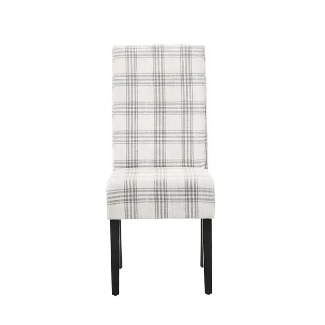 Alt view image 6 of 7 - Modern Pastoral Style Fabric Dining Chair, Stable Rubber Wooden Chair Legs, Stylish and Elegant Chair, Presenting Natural Textures, Suitable for Dining Rooms,Set of 2 (Grey Plaid + Set of 2)