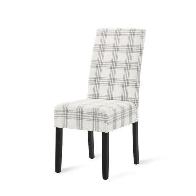 Alt view image 7 of 7 - Modern Pastoral Style Fabric Dining Chair, Stable Rubber Wooden Chair Legs, Stylish and Elegant Chair, Presenting Natural Textures, Suitable for Dining Rooms,Set of 2 (Grey Plaid + Set of 2)