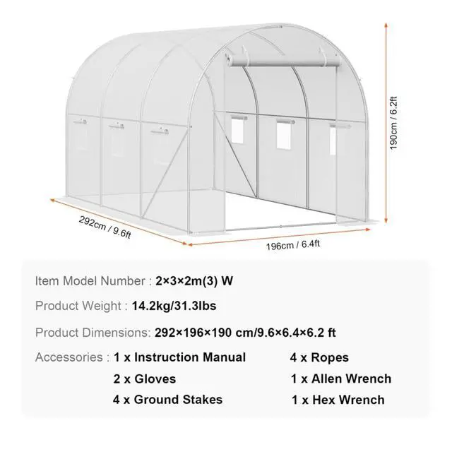 Alt view image 3 of 7 - White Greenhouse with PE Cover and Steel Frame for Backyard, Poolside, Outdoor Plant Tent with Zipper Roll-up Door and Side Windows for Growing Flowers, Plants